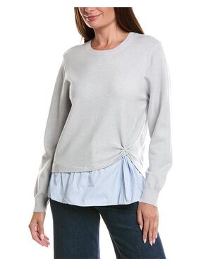 NWT Light Gray Knit Top with Blue Striped Shirttail